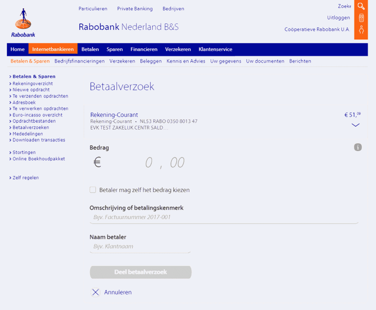 Het aanmaken van een betaalverzoek op desktop